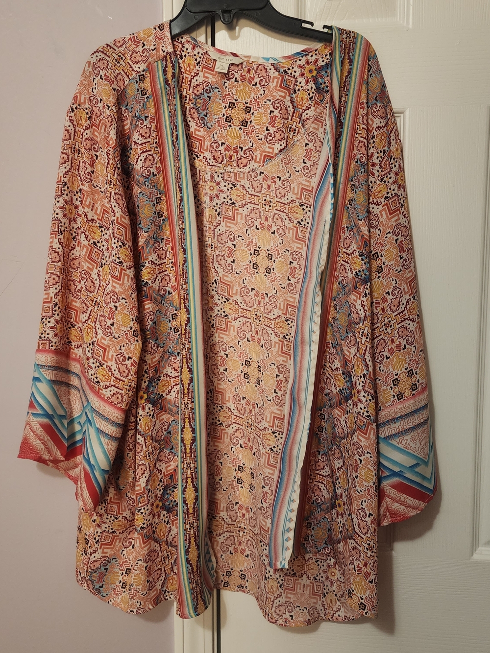 Cato Peach Pink Printed Open-Front Kimono